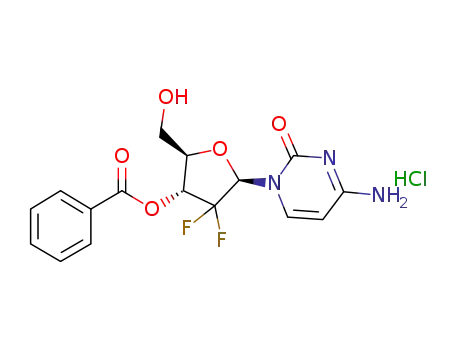 Molecular Structure of 1147119-18-3 ((2R,3R,5R)-5-(4-amino-2-oxopyrimidin-1(2H)-yl)-4,4-difluoro-2-(hydroxymethyl)tetrahydrofuran-3-yl benzoate hydrochloride)