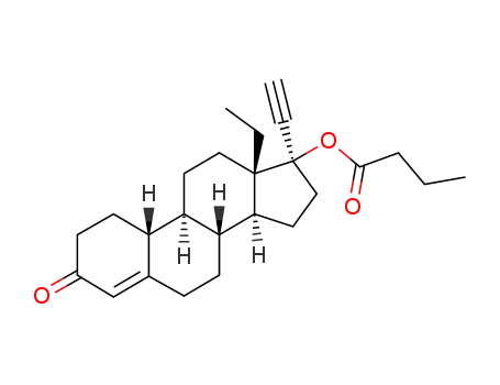 Molecular Structure of 86679-33-6 (13-ethyl-17alpha-hydroxy-18,19-dinorpregn-4-en-20-yn-3-one butyrate)