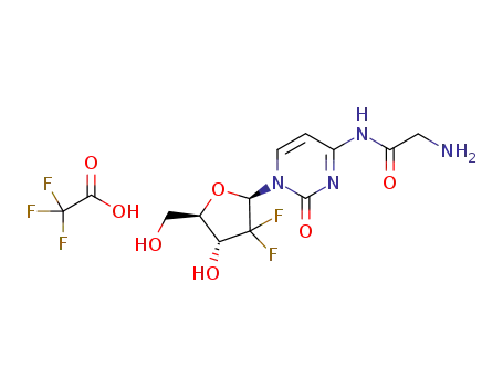 Molecular Structure of 1018907-93-1 (2-amino-N-(1-((2R,4R,5R)-3,3-difluoro-4-hydroxy-5-(hydroxymethyl)tetrahydrofuran-2-yl)-2-oxo-1,2-dihydropyrimidin-4-yl)acetamide trifluoroacetic acid)