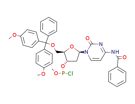 Molecular Structure of 78635-95-7 (Cytidine, N-benzoyl-5'-O-[bis(4-methoxyphenyl)phenylmethyl]-2'-deoxy-,
3'-(methyl phosphorochloridite))