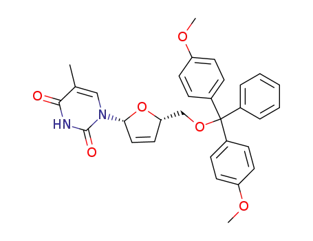 Molecular Structure of 149666-71-7 (1-{5-[bis(4-methoxyphenyl)phenyl-methoxymethyl]-2,5-dihydrofuran-2-yl}-5-methyl-1H-pyrimidine-2,4-dione)