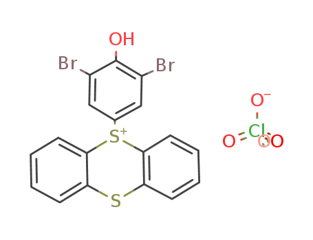 Molecular Structure of 139656-63-6 (Thianthrenium, 5-(3,5-dibromo-4-hydroxyphenyl)-, perchlorate (salt))