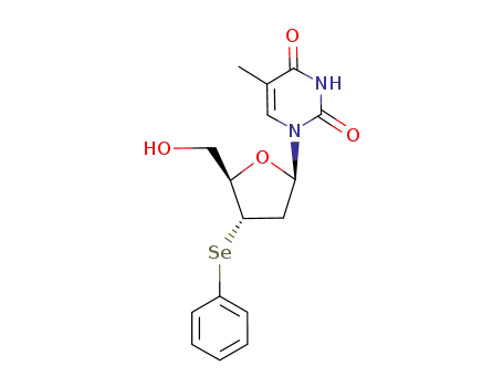 Molecular Structure of 131933-44-3 (1-(2,3-dideoxy-3-C-selenophenyl-β-D-erythro-pentofuranosyl)thymine)