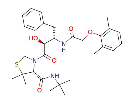 Molecular Structure of 189357-33-3 ((4R)-N-tert-butyl-3-[(2S,3S)-3-{[(2,6-dimethylphenoxy)acetyl]amino}-2-hydroxy-4-phenylbutanoyl]-5,5-dimethyl-1,3-thiazolidine-4-carboxamide)