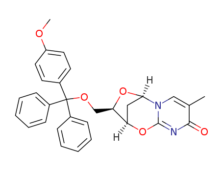 Molecular Structure of 124680-50-8 (2,5-Methano-5H,9H-pyrimido[2,1-b][1,5,3]dioxazepin-9-one,
2,3-dihydro-3-[[(4-methoxyphenyl)diphenylmethoxy]methyl]-8-methyl-,
(2R,3R,5R)-)