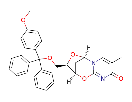 Molecular Structure of 124680-50-8 (2,5-Methano-5H,9H-pyrimido[2,1-b][1,5,3]dioxazepin-9-one,
2,3-dihydro-3-[[(4-methoxyphenyl)diphenylmethoxy]methyl]-8-methyl-,
(2R,3R,5R)-)