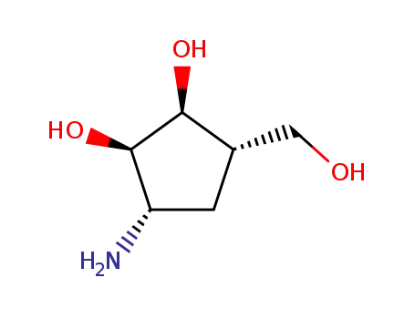 Molecular Structure of 106707-52-2 (1,2-Cyclopentanediol, 3-amino-5-(hydroxymethyl)-, (1S,2R,3S,5S)-)