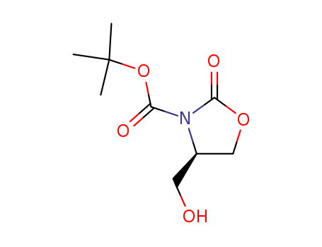 Molecular Structure of 184829-59-2 (3-Oxazolidinecarboxylic acid, 4-(hydroxymethyl)-2-oxo-,
1,1-dimethylethyl ester, (4R)-)