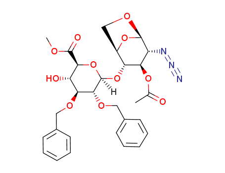 99541-26-1,Methyl (2S,3S,4S,5S,6S)-6-{[(1S,2S,3S,4R,5R)-3-( acetyloxy)-4-azido-6,8-dioxabicyclo[3.2.1]oct-2-yl]Methyl}-4,β-D-Glucopyranose, 1,6-anhydro-2-azido-2-deoxy-4-O-[6-methyl-2,3-bis-O-(phenylmethyl)-β-D-glucopyranuronosyl]-, 3-acetate;  beta-D-Glucopyranose,1,6-anhydro-2-azido-2-deoxy-4-o-[6-methyl-2,3-bis-o-(phenylmethyl)-B-D-glucopyranuronosyl]-3-acetate