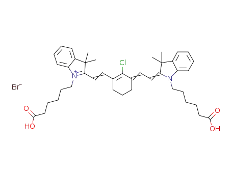 Molecular Structure of 172971-76-5 (3H-Indolium,
1-(5-carboxypentyl)-2-[2-[3-[[1-(5-carboxypentyl)-1,3-dihydro-3,3-dimeth
yl-2H-indol-2-ylidene]ethylidene]-2-chloro-1-cyclohexen-1-yl]ethenyl]-3,3
-dimethyl-, bromide)