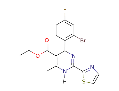 Molecular Structure of 1092952-98-1 (ethyl 4-(2-bromo-4-fluorophenyl)-6-methyl-2-(thiazol-2-yl)-1,4-dihydropyrimidine-5-carboxylate)