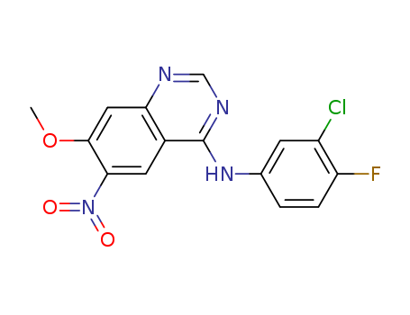 179552-74-0,N-(3-chloro-4-fluorophenyl)-7-Methoxy-6-nitroquinazolin-4-aMine,(3-chloro-4-fluoro-phenyl)-(7-methoxy-6-nitro-quinazolin-4-yl)-amine;3-Chloro4-fluoro-phenyl-(7-methoxy-6-nitro-quinazoline-4-yl)-amine;4-(3-chloro-4-fluoroanilino)-7-methoxy-6-nitroquinazoline;4-(3-chloro-4-fluorophenylamino)-6-nitro-7-methoxyquinazoline;