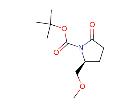 Molecular Structure of 145220-99-1 (1-Pyrrolidinecarboxylic acid, 2-(methoxymethyl)-5-oxo-,
1,1-dimethylethyl ester, (2S)-)