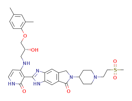 (2E)-2-[4-[[(2R)-3-(2,4-dimethylphenoxy)-2-hydroxypropyl]amino]-2-oxopyridin-3-ylidene]-6-[1-(2-methylsulfonylethyl)piperidin-4-yl]-3,5-dihydro-1H-pyrrolo[3,4-f]benzimidazol-7-one