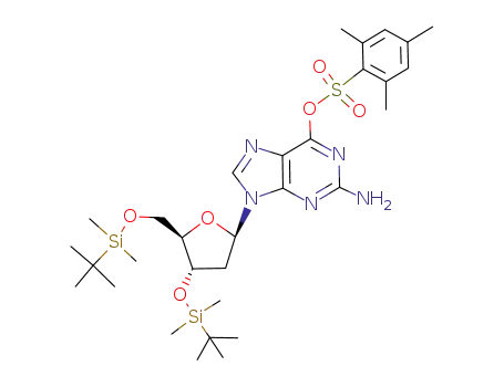 Molecular Structure of 150884-25-6 (3',5'-bis-O-(tert-butyldimethylsilyl)-O<sup>6</sup>-[(2,4,6-trimethylphenyl)sulfonyl]-2'-deoxyguanosine)