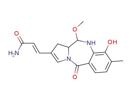 Molecular Structure of 5544-25-2 ((2E)-3-[(11R,11aS)-9-hydroxy-11-methoxy-8-methyl-5-oxo-5,10,11,11a-tetrahydro-1H-pyrrolo[2,1-c][1,4]benzodiazepin-2-yl]prop-2-enamide)