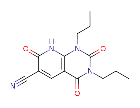 Molecular Structure of 74115-54-1 (2,4,7-Trioxo-1,3-dipropyl-1,2,3,4,7,8-hexahydro-pyrido[2,3-d]pyrimidine-6-carbonitrile)