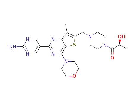 Molecular Structure of 1032754-93-0 ((S)-1-[4-[[2-(2-Aminopyrimidin-5-yl)-7-methyl-4-(morpholin-4-yl)thieno[3,2-d]pyrimidin-6-yl]methyl]piperazin-1-yl]-2-hydroxypropan-1-one)