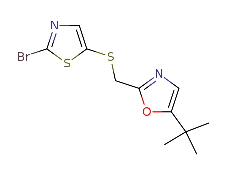 Molecular Structure of 350511-08-9 (2-{[(2-bromo-1,3-thiazol-5-yl)sulfanyl]methyl}-5-tert-butyl-1,3-oxazole)
