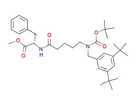 Molecular Structure of 518033-68-6 (2-{5-[tert-butoxycarbonyl(3,5-di-tert-butylbenzyl)amino]pentanoylamino}-3-phenylpropanoic acid methyl ester)