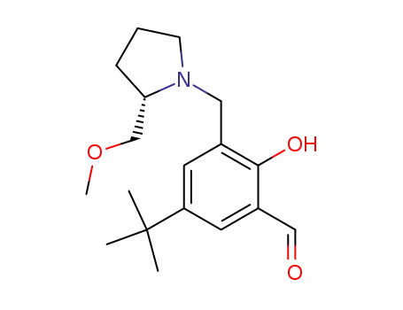 Molecular Structure of 478555-35-0 ((S)-5-tert-butyl-2-hydroxy-3-(2-methoxymethyl-pyrrolidin-1-ylmethyl)-benzaldehyde)