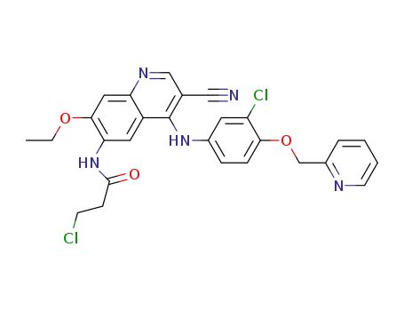 Molecular Structure of 1233953-82-6 (3-chloro-N-(4-(3-chloro-4-(pyridin-2-ylmethoxy)anilino)-3-cyano-7-ethoxyquinolin-6-yl)propanamide)