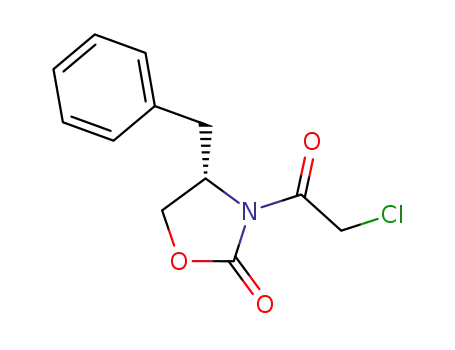Molecular Structure of 104324-16-5 ((N-CHLOROACETYL)-(4S)-BENZYL-2-OXAZOLIDINONE)