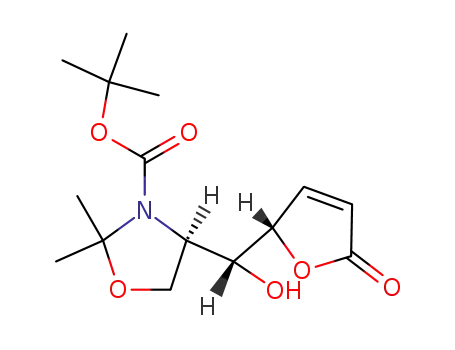 Molecular Structure of 127997-06-2 (tert-butyl (4R)-4-{(R)-hydroxy[(2S)-5-oxo-2,5-dihydrofuran-2-yl]methyl}-2,2-dimethyl-1,3-oxazolidine-3-carboxylate)