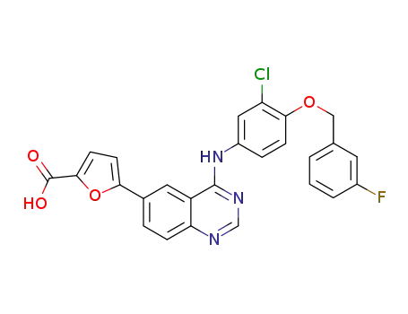 Molecular Structure of 1152131-73-1 (5-{4-[3-chloro-4-(3-fluorobenzyloxy)phenylamino]quinazolin-6-yl}furan-2-carboxylic acid)