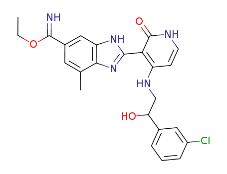 Molecular Structure of 468741-39-1 ((+/-)-2-{4-[2-(3-chloro-phenyl)-2-hydroxy-ethylamino]-2-oxo-1,2-dihydro-pyridin-3-yl}-7-methyl-3H-benzimidazole-5-carboximidic ethyl ester)