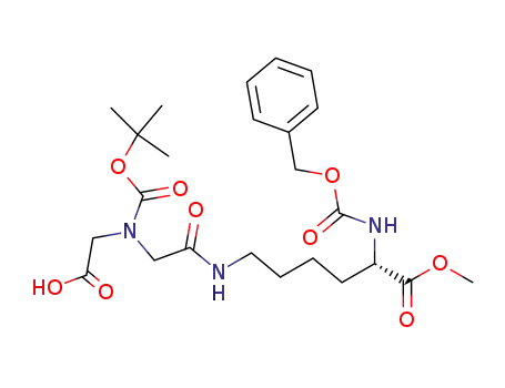 Molecular Structure of 206867-09-6 (N-((tert-butyloxy)carbonyl)-N'-(5-((benzyloxycarbonyl)amino)-5-(methoxycarbonyl)pentyl)iminodiacetic acid monoamide)