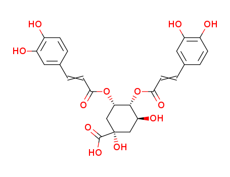 14534-61-3,(1S,3R,4R,5R)-3,4-Bis[[(E)-3-(3,4-dihydroxyphenyl)prop-2-enoyl]oxy]-1,5-dihydroxycyclohexane-1-carboxylic acid,Cyclohexanecarboxylicacid, 3,4-bis[[3-(3,4-dihydroxyphenyl)-1-oxo-2-propenyl]oxy]-1,5-dihydroxy-,(1S,3R,4R,5R)-;Cinnamicacid, 3,4-dihydroxy-, 5-carboxy-3,5-dihydroxy-1,2-cyclohexylene ester,stereoisomer (8CI);Cyclohexanecarboxylic acid,3,4-bis[[3-(3,4-dihydroxyphenyl)-1-oxo-2-propenyl]oxy]-1,5-dihydroxy-, [1S-(1a,3b,4a,5a)]-;Quinic acid 3,4-di-O-caffeate;3,4-Dicaffeoylquinic acid;