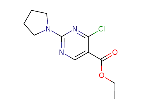 Molecular Structure of 34750-25-9 (ETHYL 4-CHLORO-2-(PYRROLIDIN-1-YL)PYRIMIDINE-5-CARBOXYLATE)