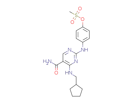 Molecular Structure of 1430096-85-7 (4-((5-carbamoyl-4-((cyclopentylmethyl)amino)pyrimidin-2-yl)amino)phenyl methanesulfonate)