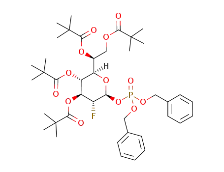 Molecular Structure of 888487-32-9 (2-deoxy-1-O-dibenzylphosphoryl-2-fluoro-3,4,6,7-tetra-O-pivaloyl-L-glycero-β-D-gluco-heptopyranose)