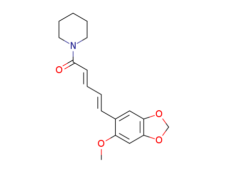 61756-56-7,wisanine,Piperidine,1-[(2E,4E)-5-(6-methoxy-1,3-benzodioxol-5-yl)-1-oxo-2,4-pentadienyl]- (9CI);Piperidine, 1-[5-(6-methoxy-1,3-benzodioxol-5-yl)-1-oxo-2,4-pentadienyl]-,(E,E)-; 2'-Methoxypiperine; Wasanine; Wisanine