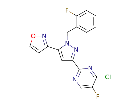 Molecular Structure of 1446358-48-0 (3-(3-(4-chloro-5-fluoropyrimidin-2-yl)-1-(2-fluorobenzyl)-1H-pyrazol-5-yl)isoxazole)