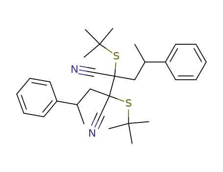 Molecular Structure of 105749-80-2 (Butanedinitrile, 2,3-bis[(1,1-dimethylethyl)thio]-2,3-bis(2-phenylpropyl)-)