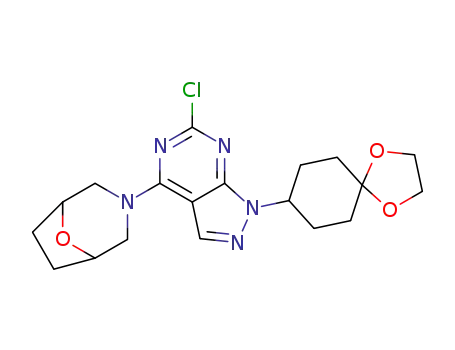 Molecular Structure of 1144080-35-2 (3-(6-chloro-1-(1,4-dioxaspiro[4.5]decan-8-yl)-1H-pyrazolo[3,4-d]pyriMidin-4-yl)-8-oxa-3-azabicyclo[3.2.1]octane)
