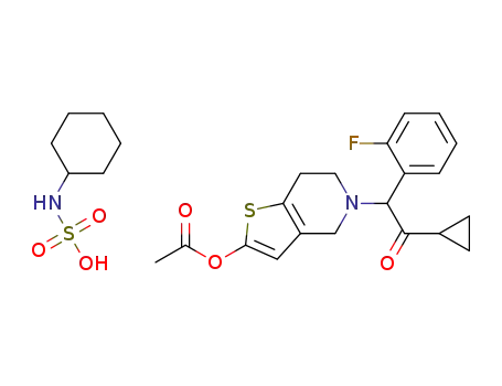 Molecular Structure of 1306607-31-7 (5-[2-cyclopropyl-1-(2-fluorophenyl)-2-oxoethyl]-4,5,6,7-tetrahydrothieno[3,2-c]pyridin-2-yl acetate cyclamate)