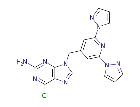 Molecular Structure of 924633-27-2 (6-chloro-9-[2,6-di(pyrazol-1-yl)pyridin-4-yl]-methyl-9H-purin-2-ylamine)