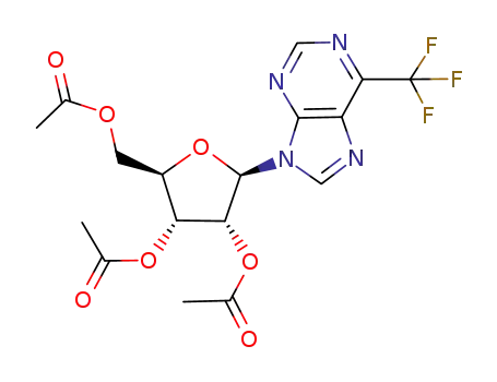 Molecular Structure of 76513-94-5 ((2R,3R,4R,5R)-2-(acetoxymethyl)-5-(6-(trifluoromethyl)-9H-purin-9-yl)tetrahydrofuran-3,4-diyl diacetate)