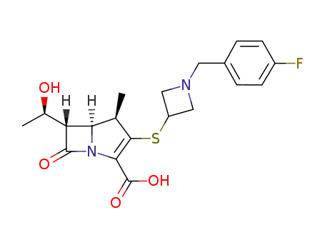 Molecular Structure of 878534-37-3 ((1R,5S,6S)-2-[(1-(4-fluorobenzyl)azetidin-3-yl)thio]-6-[(R)-1-hydroxyethyl]-1-methyl-carbapen-2-em-3-carboxylic acid)