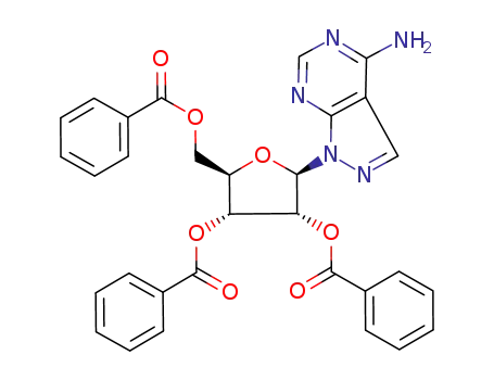 Molecular Structure of 854020-39-6 ((2R,3R,4R,5R)-2-(4-amino-1H-pyrazolo[3,4-d]pyrimidin-1-yl)-5-((benzoyloxy)methyl)tetrahydrofuran-3,4-diyl dibenzoate)