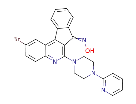 Molecular Structure of 1173289-99-0 (2-bromo-6-(4-pyridin-2-yl-piperazin-1-yl)-indeno[2,1-c]quinolin-7-one oxime)