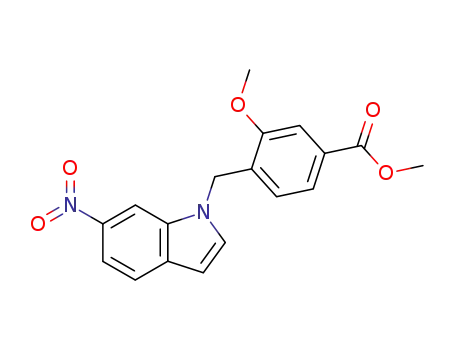 Molecular Structure of 104437-17-4 (methyl 3-methoxy-4-<(6-nitroindol-1-yl)methyl>benzoate)