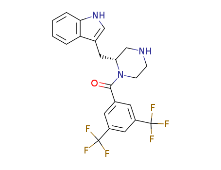 Molecular Structure of 169458-93-9 (Piperazine, 1-[3,5-bis(trifluoromethyl)benzoyl]-2-(1H-indol-3-ylmethyl)-,
(2R)-)
