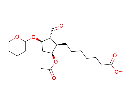 Molecular Structure of 61302-48-5 (methyl 7-((1R,2R,3R,5S)-5-acetoxy-2-formyl-3-((tetrahydro-2H-pyran-2-yl)oxy)cyclopentyl)heptanoate)