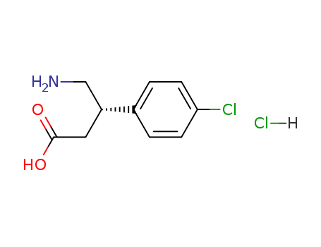 63701-56-4,S(-)-BACLOFEN HCL,Benzenepropanoicacid, b-(aminomethyl)-4-chloro-,hydrochloride, (S)-; Benzenepropanoic acid, b-(aminomethyl)-4-chloro-, hydrochloride, (bS)- (9CI); (-)-Baclofenhydrochloride; (S)-4-Amino-3-(4-chlorophenyl)butyric acid hydrochloride;l-Baclofenhydrochloride