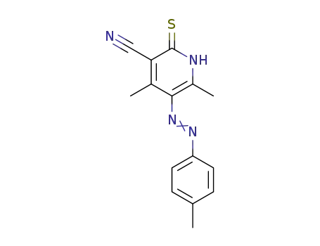 Molecular Structure of 147675-09-0 (5-(4-methylphenylazo)-3-cyano-4,6-dimethyl-pyridine-2-(1H)-thione)